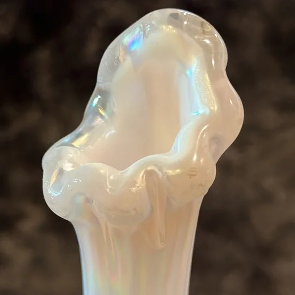 Fenton pink iridescent / opalescent bud vase with sticker, approx 8 1/2” - Picture 9 of 9